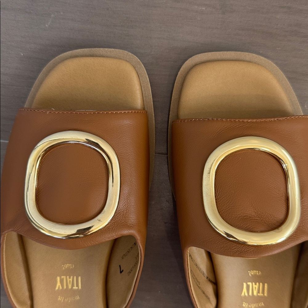 NWT Seychelles End Of Time Slide leather tan brown comfy casual Sandals size 7 - Picture 5 of 5